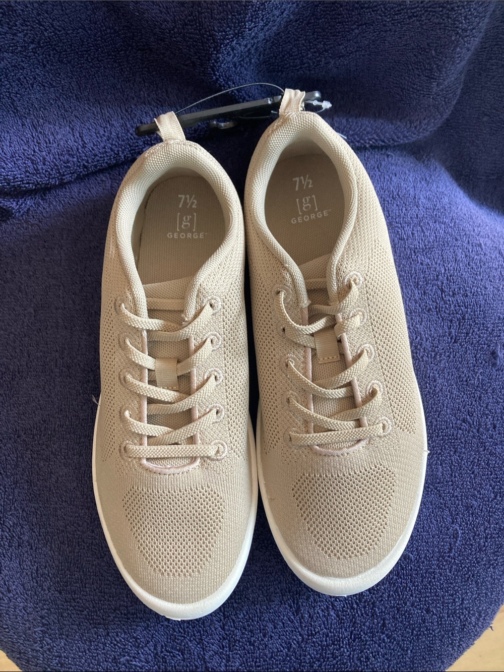 George Neutral Knit Lace-Up Sneakers in Light Beige